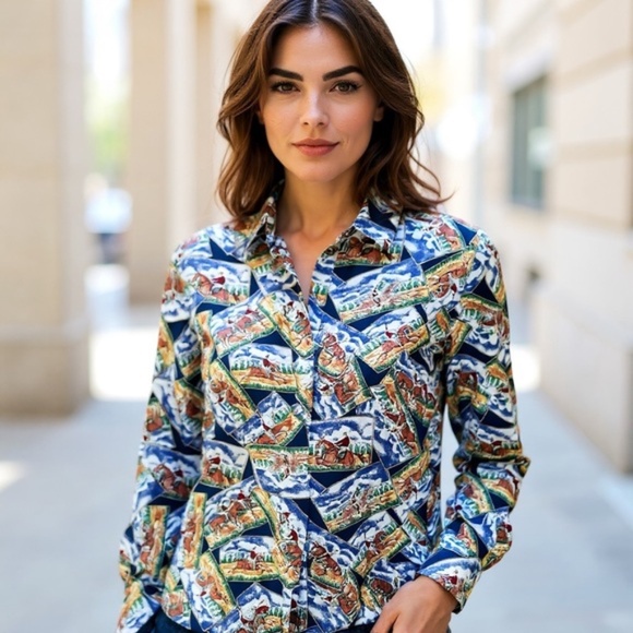 Banana Republic Tops - Vintage Banana Republic Button Up Shirt Medium Equestrian Horse Print Preppy